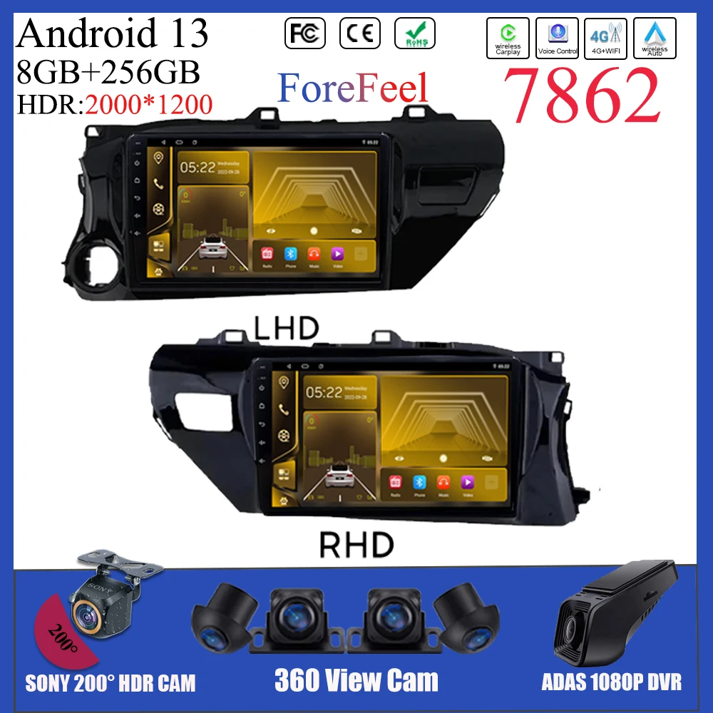 

Android 13 For Toyota Hilux Revo RHD LHD 2016 - 2019 5G Auto Radio GPS Navigation HDR QLED Screen Multimedia Player No 2din DVD