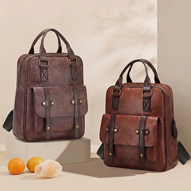 Large Capacity Commute Fashion Backpack British Style Faux Leather Women Backpack Simple Travel Rucksack