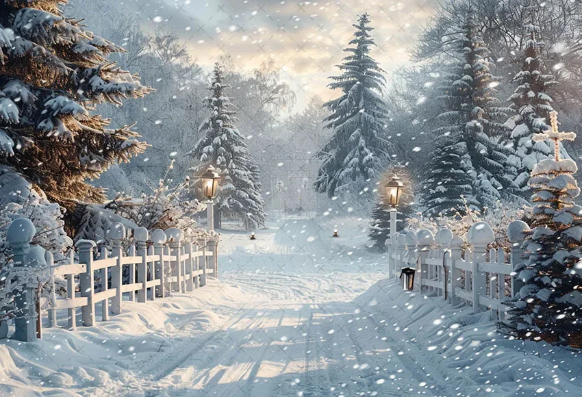 Mehofond التصوير خلفية الشتاء عيد الميلاد الغابات سياج ثلجي شجرة عيد الميلاد الاطفال الأسرة صورة ديكور خلفية استوديو الصور