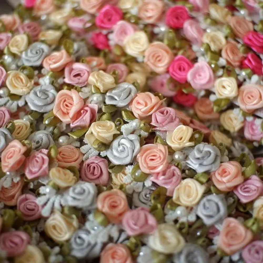 1Yard 2.5CM Wide Embroidery Rose Flower Beaded Lace Ribbon for Fringe Trim Braid Decor Crafts Applique Collar Sewing Materials