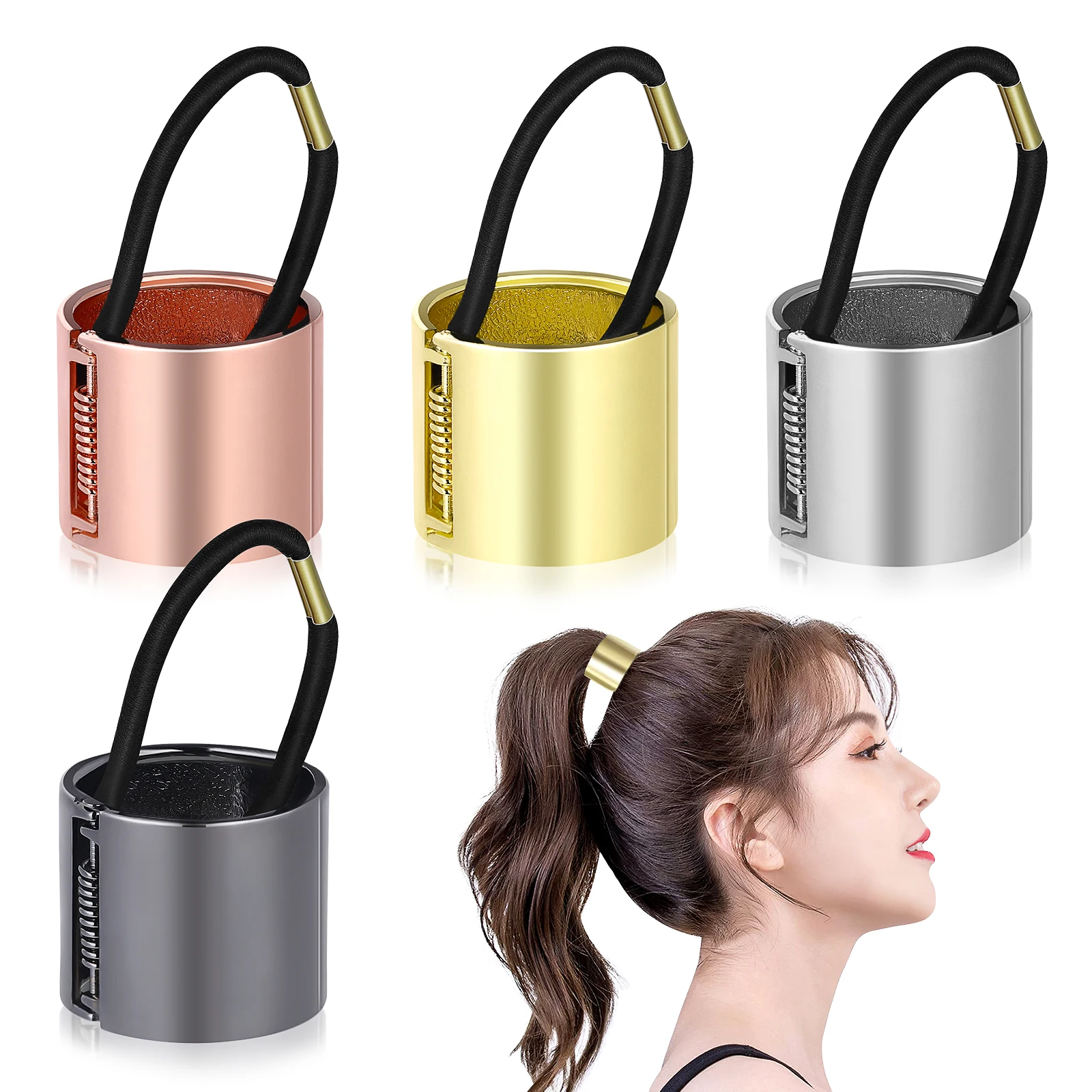 

4Pcs Metal Hair Band Durable Elastic Ponytail Holder Stylish Tie Punk Accessories One Size Fits Most Perfect Gift Hair Tools