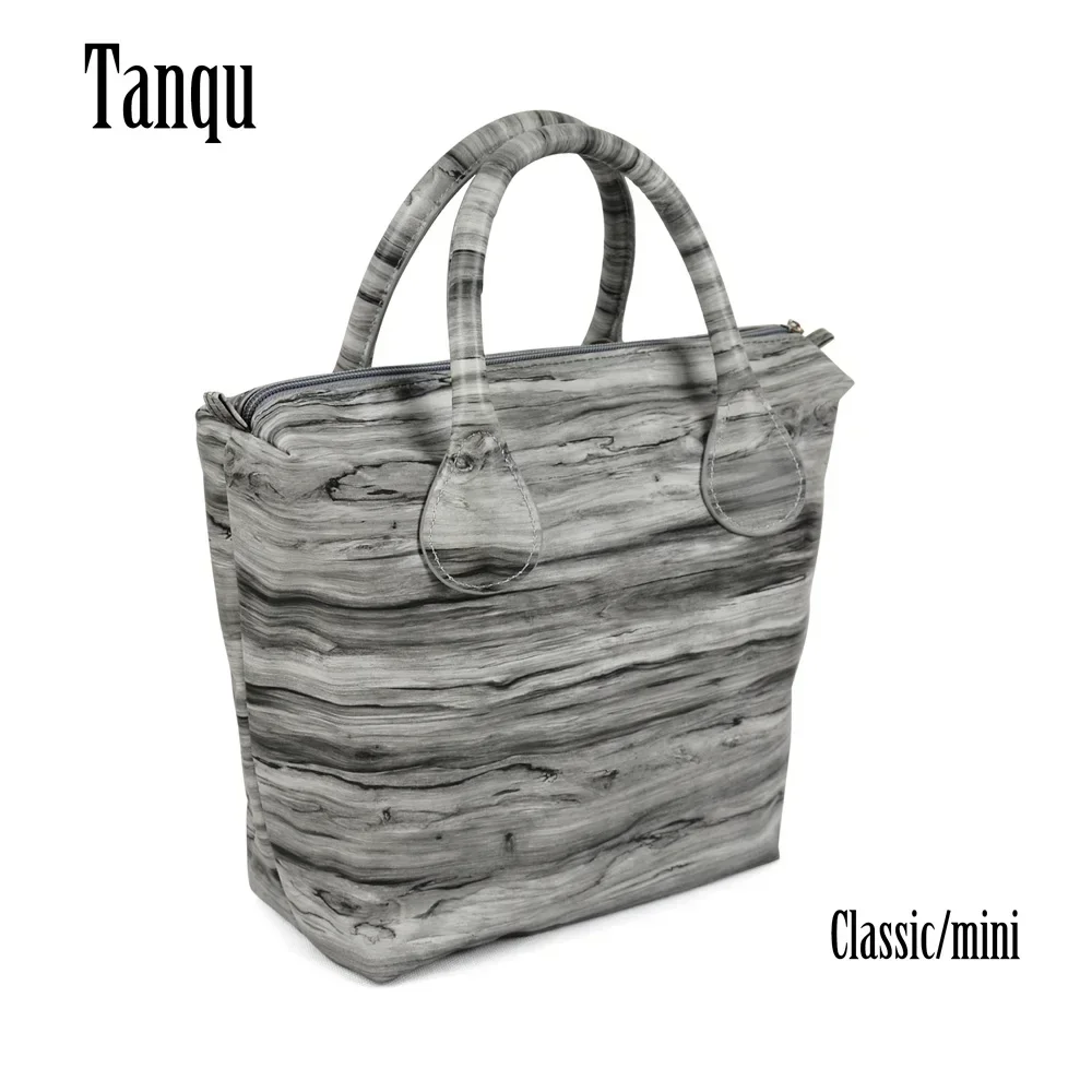 TANQU Waterproof Faux PU Leather Wood Pattern Insert Inner Pocket Plus Handle Combination for Classic Mini Obag O Bag