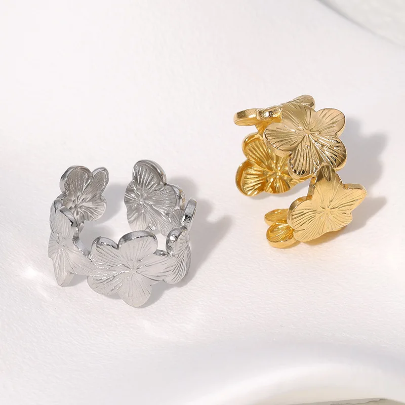 Women's 18K Gold PVD Plated Flower Adjustable Opening Ring