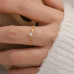 2023 Shiny Cubic Zirconia Stainless Steel 18k Gold Plated Twist Stackable Rings for Women Wedding Engagement Ring Jewelry Gift