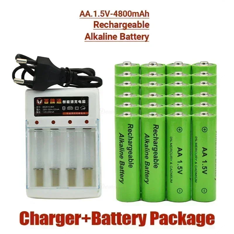 

100% Brand New Rechargeable Battery AA 1.5V 4800mah Chargeable for Clock Toys Flashlight Remote Control Camera Battery+charger