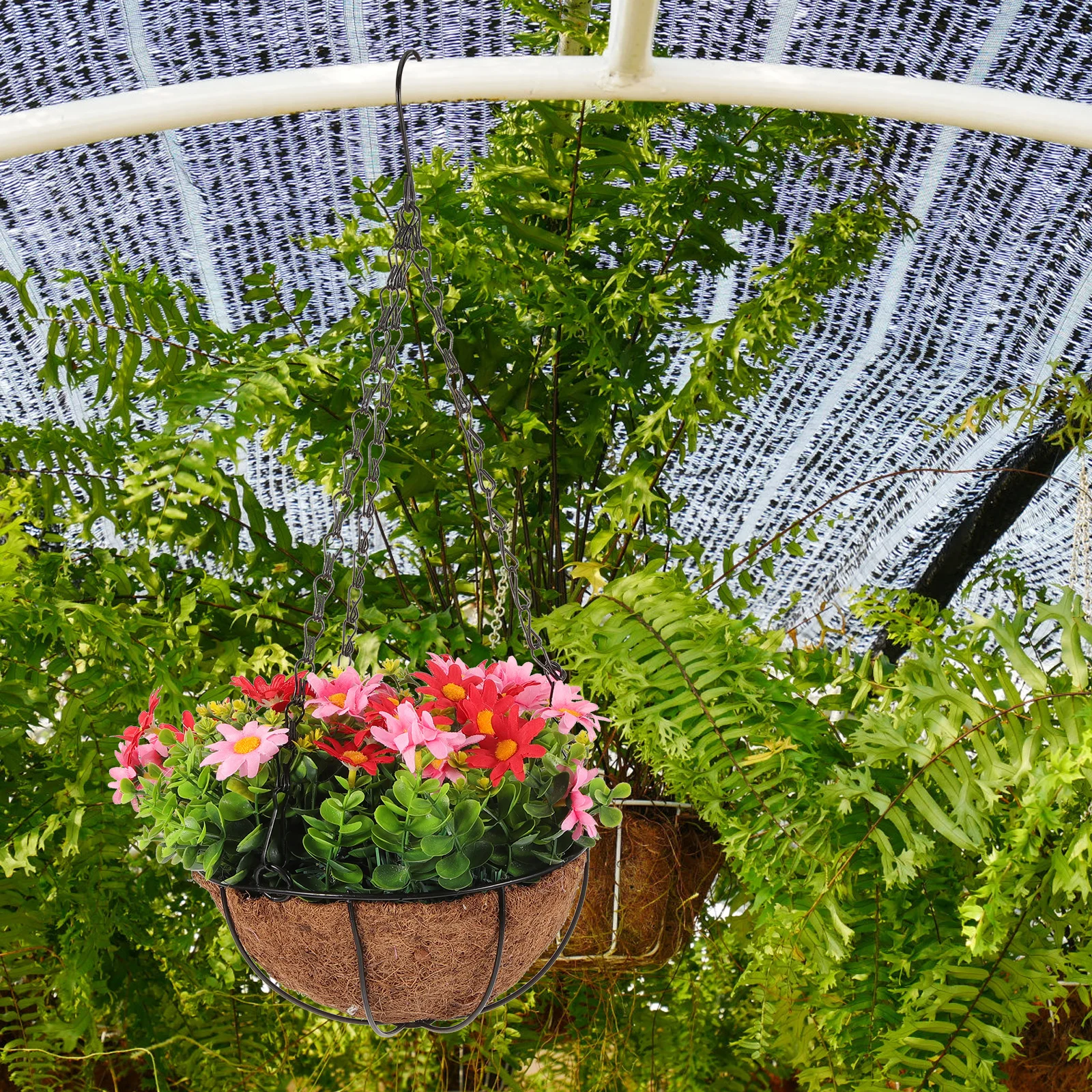 

Iron Art Hanging Flower Basket Sturdy Indoor Outdoor Balcony Plant Holder Natural Fresh Gardening Planter