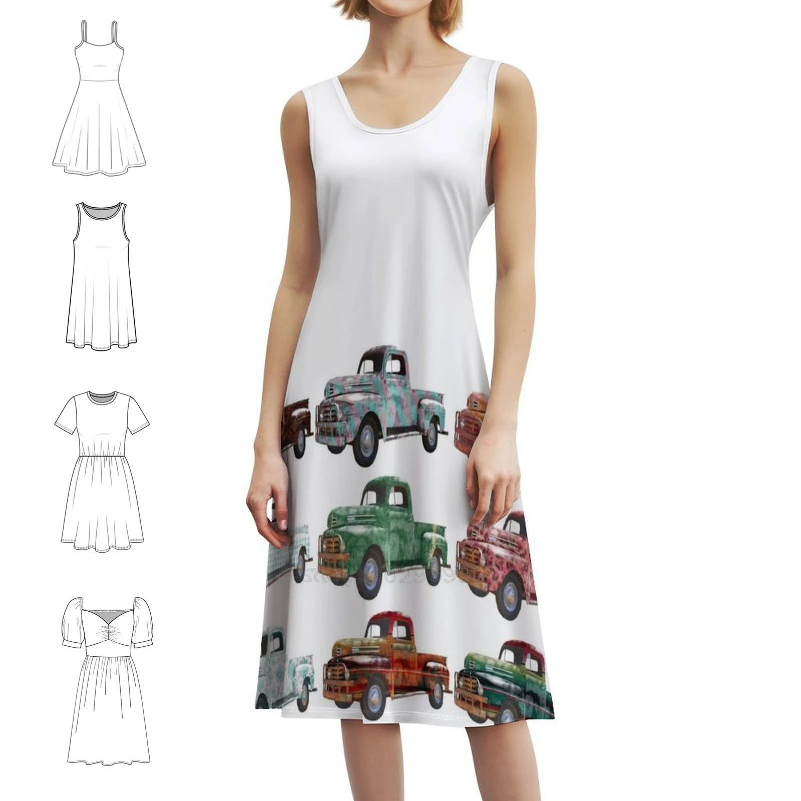 فستان حفلات أنيق للسيدات من Vintage Trucks فستان على شكل حرف a مع خيارات قصيرة/طويلة/بدون أكمام شاحنات عتيقة شاحنات عتيقة #1