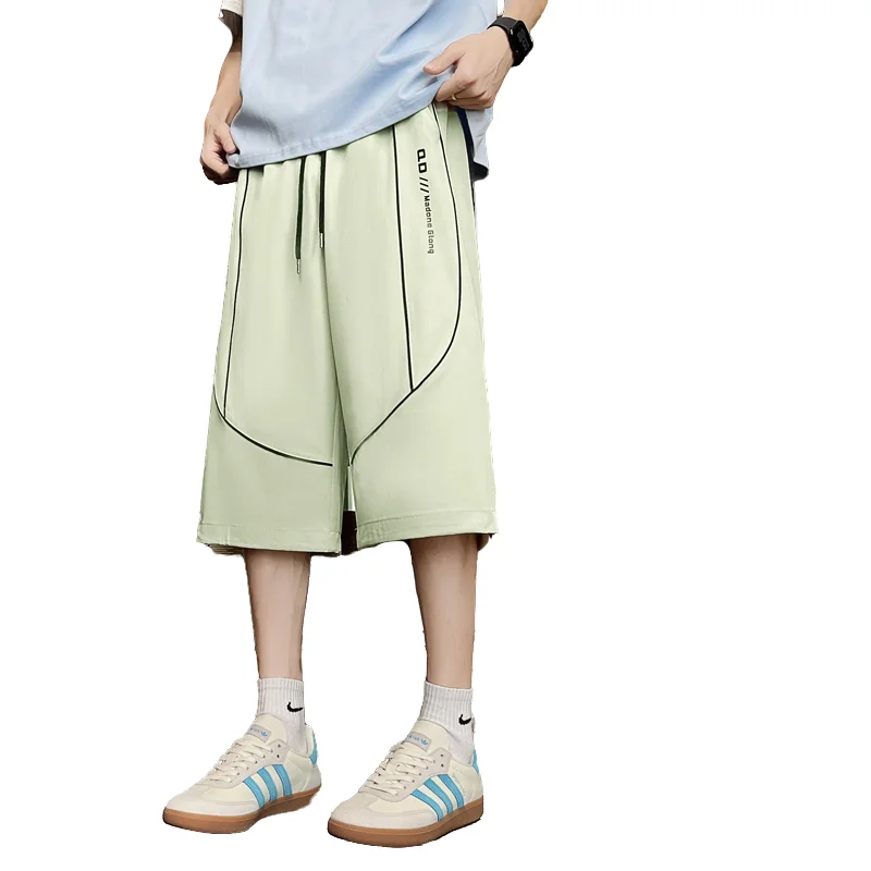 

Men's Premium Ice Silk 7-point Pants New Summer Cool Letter Print Casual Straight Shorts Fashion Loose Street Chic Urban Wear