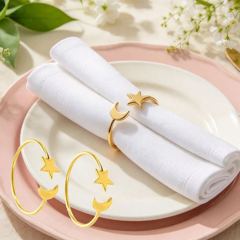 1-30PCS Moon Star Napkin Ring Holder for Holiday Table Setting Dining Party Wedding Banquet Indoor Outdoor Christmas  Home Decor
