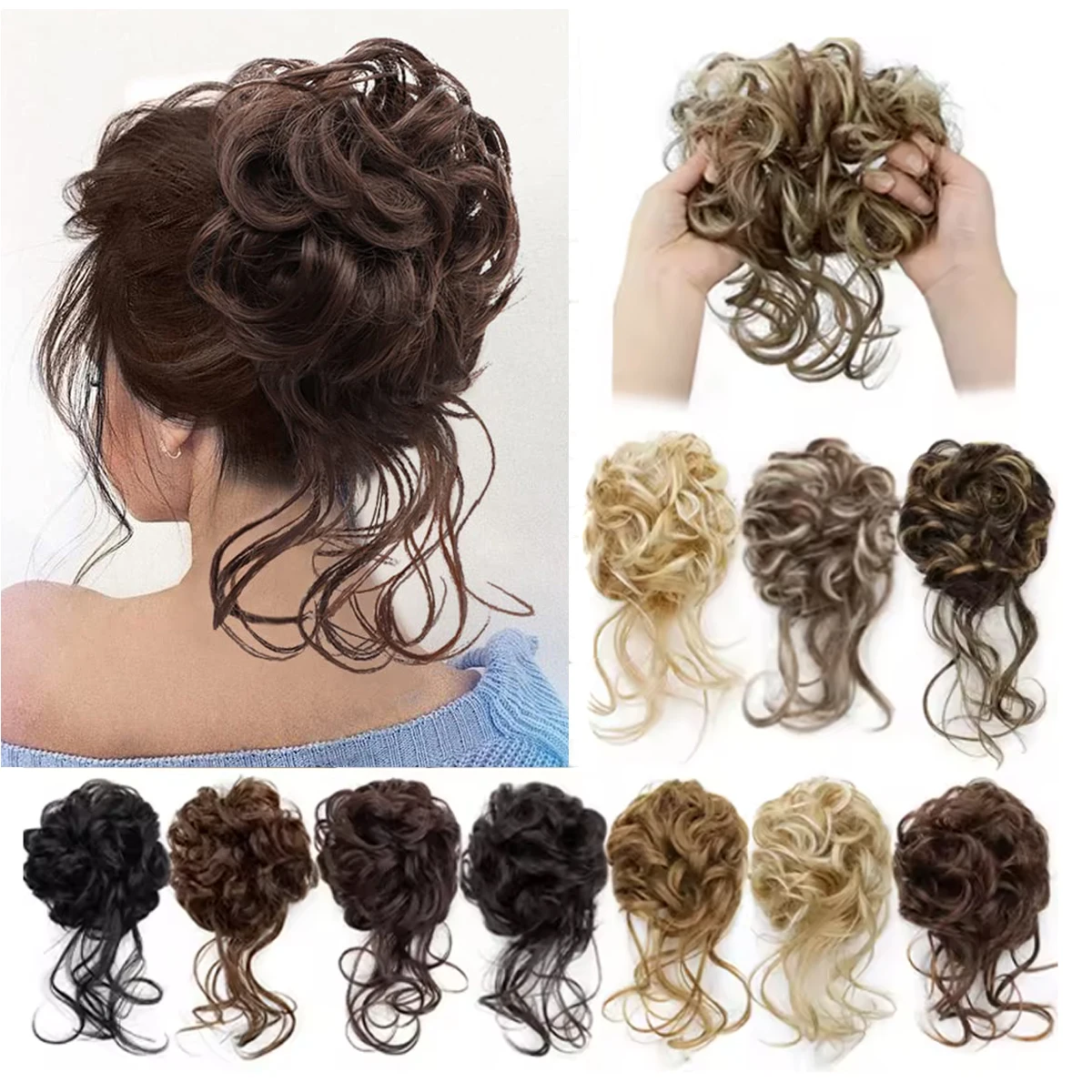 Synthetic Elegant Messy Curly Hair Bun with Elastic Band, Fluffy and Easy to Manage, Suitable for Daily Use. Synthetic Messy Fluffy Hair Bun, Knotted Hair Accessory, Elastic Hair Band, Hair Bun, Hair Tie, Ponytail Hair Accessory, Women's Hair Band