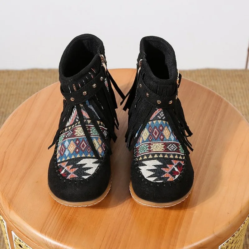 

Fashion Women Shoes Boho Cotton Linen Canvas Single National Woven Round Toe Lace Up Cloth Shoes Woman Flats Plus Size 41 42 43