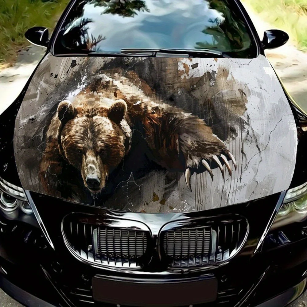 

Ferocious Wilderness Bear Car Hood Vinyl Wraps Sticker, Car Engine Decal, Waterproof Self-adhesive Car Packaging Cover, Universa