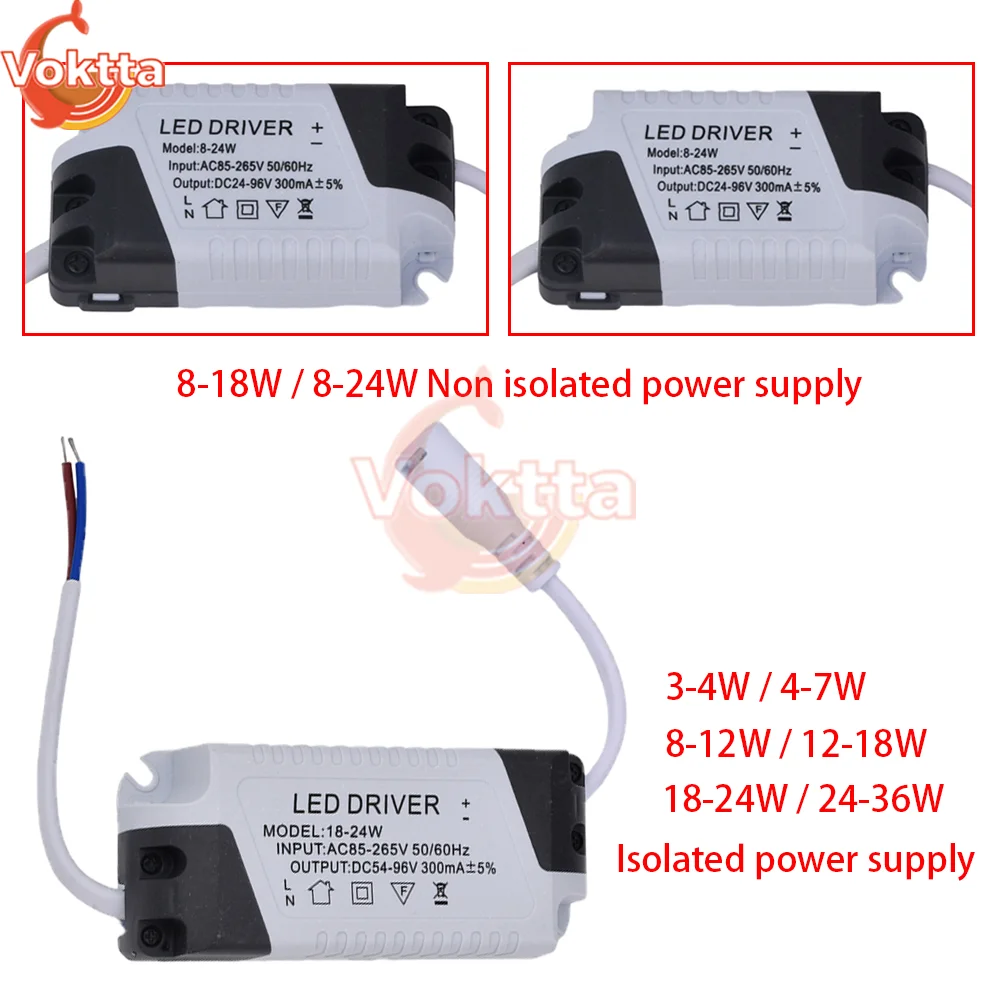 

AC 85-265V LED Driver 3-4W 4-7W 8-12W 12-18W 18-24W 24-36W 260mA Power Supply Adapter Lighting Transformer for LED Ceiling Lamp