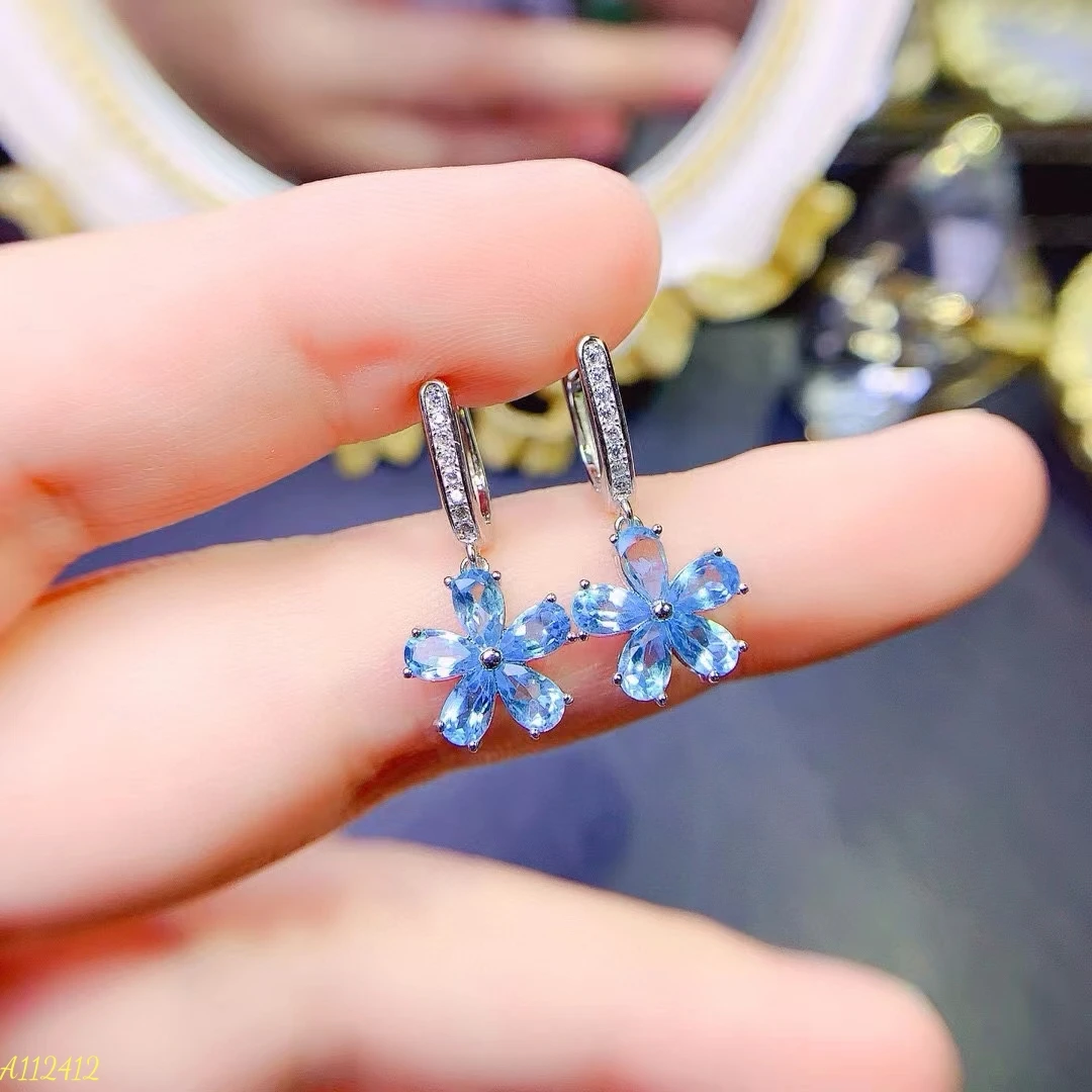 KJJEAXCMY Fine Jewelry Natural Topa Earrings For Women S925 Pure Silver Exquisite Inlaid High Clarity Gem Support Testing