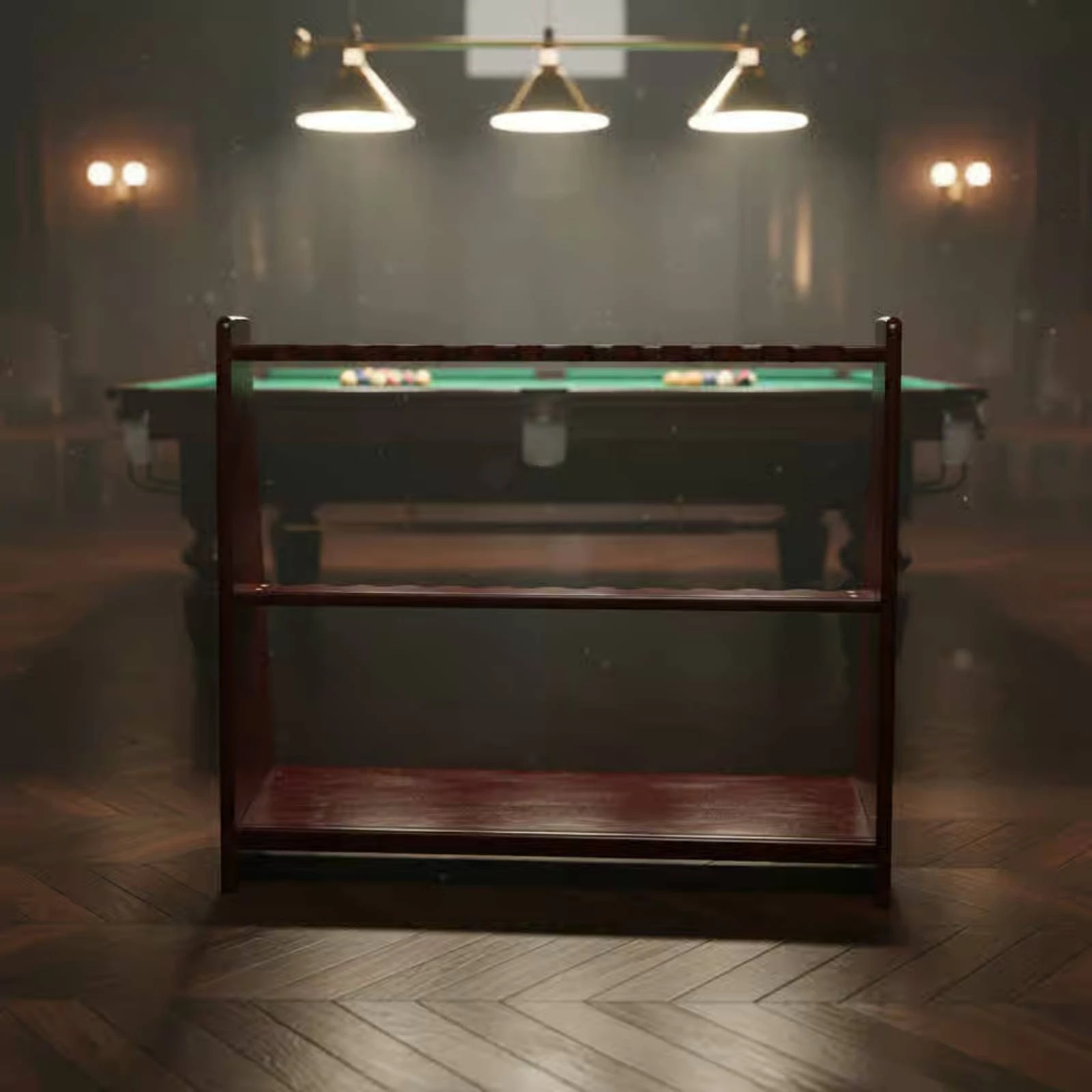 floor-standing-cue-rack-lower-shelf-wood-cue-rack-pool-stick-holder-trapezoid-profile-game-room-storage-stable-design