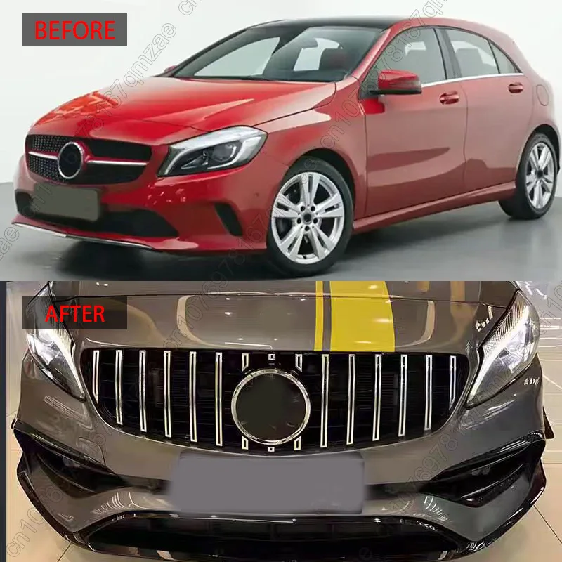 For Mercedes Benz A-Class W176 A250 A200 A45 AMG 2016-2018 GT Style Car Front Grille Bumper Grill Gloss Black Cover