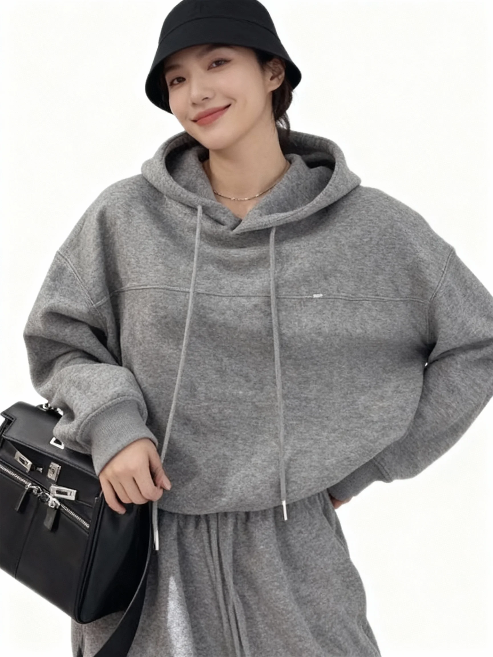 

Удобная толстовка с капюшоном Thiened Long Sve Spor, комплект из двух предметов, коврик, зимняя модная повседневная женская одежда, ансамбль