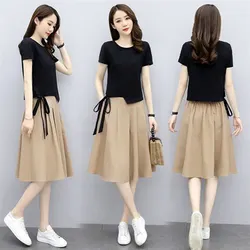 Women Summer Short Sleeve Bandage Sexy Shirts Midi Skirts Set Shirt Skirt Casual Dress Sets Dresses