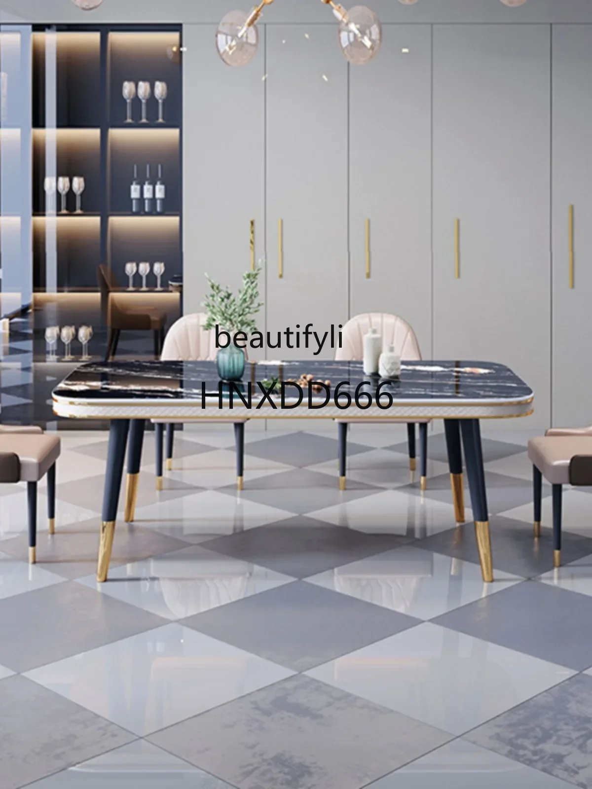 A13 الشمال ضوء لوحة حجرية فاخرة طاولات الطعام والكراسي مجموعة الحديثة بسيطة مستطيلة فيلا المنزل السماء المرصعة بالنجوم الأسود الطعام T