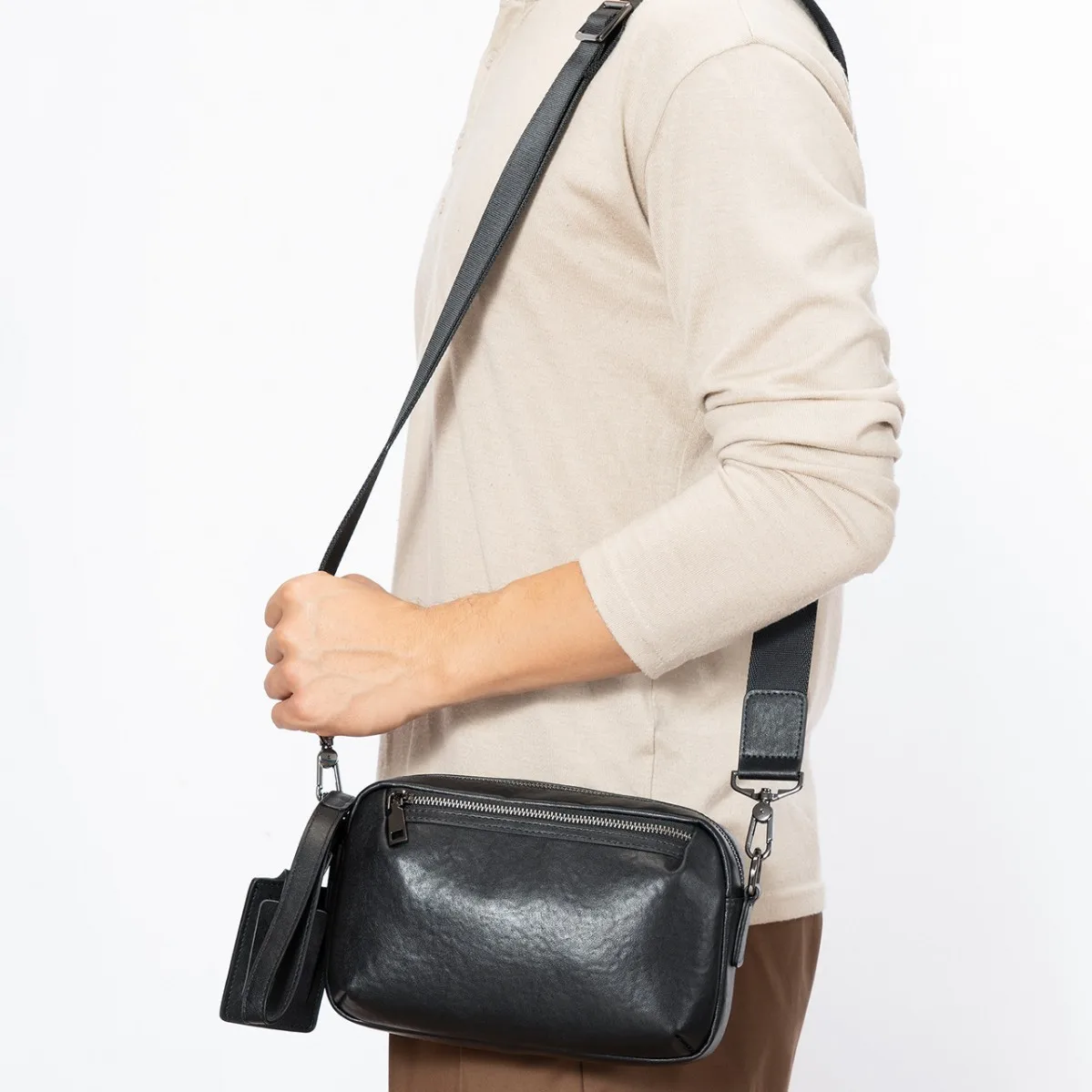 Men's genuine leather single-shoulder small bag multi-purpose handbag travel high-end crossbody bag
