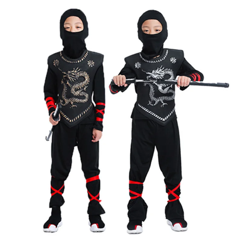 Purim Kids Costume Ninja Cosplay Boys Girls Party Fancy Dress Dagger Knife Darts Carnival Swordsman Warr Suit