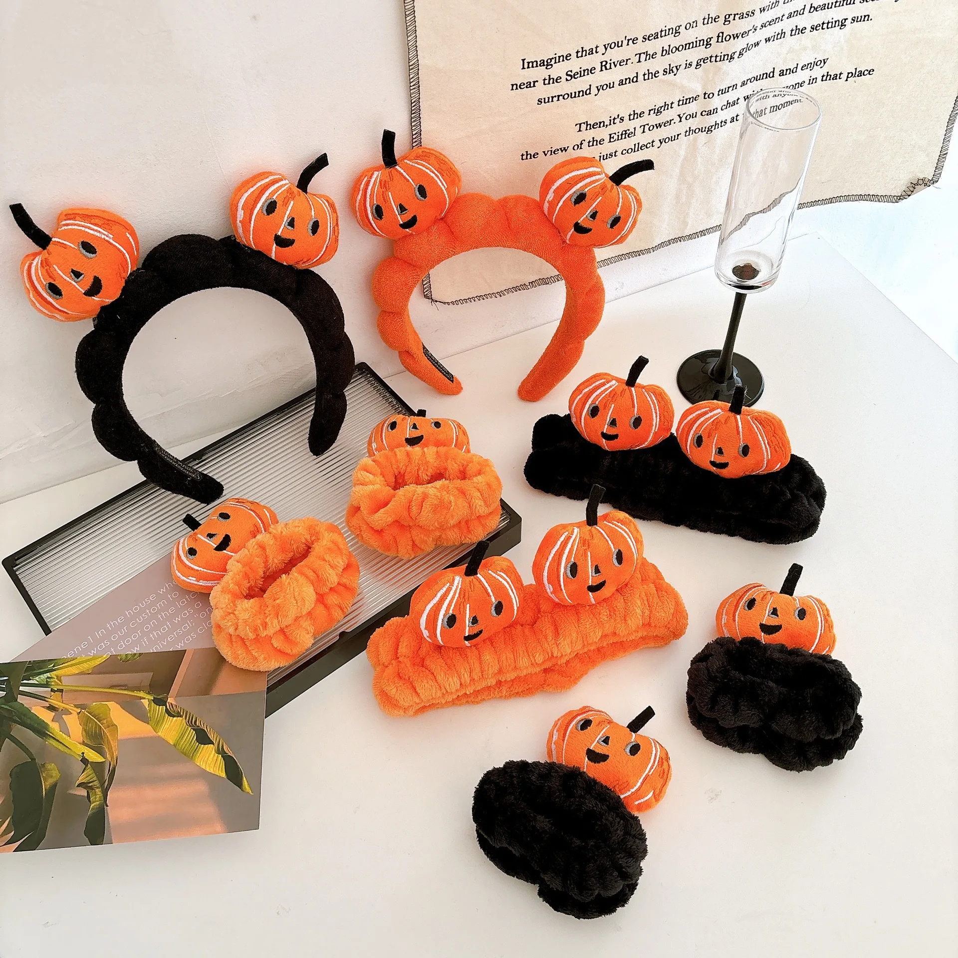 

Cute super cute hairband wash face wash plush headdress Halloween pumpkin funny photo headdress four-piece set