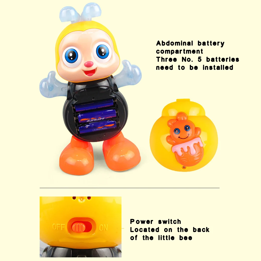 Elektrisch dansend bijenspeelgoed met muziek en verlichting Cartoon Swingende bijenspeelgoed Interactief babybijenspeelgoed Educatief speelgoed Jongens Gils Kid Gift