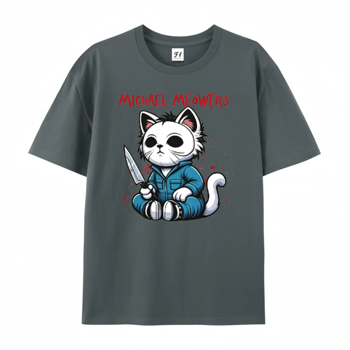 Michael Meowers Graphic T‑Shirt Halloween Horror Movie Parody Cat Funny Spooky Kitten Short Sleeve Tops Men & Women Streewear