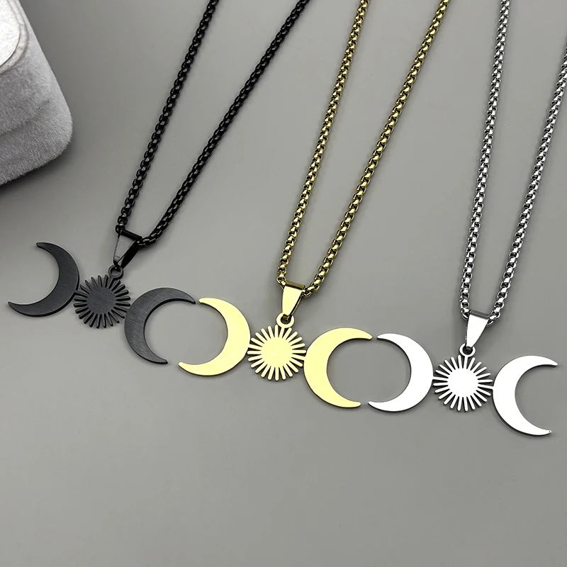 اليونانية الثلاثي القمر آلهة السحر قلادة قلادة للنساء الرجال الفولاذ المقاوم للصدأ الذهب اللون ويكا سلسلة مجوهرات طوق هدية