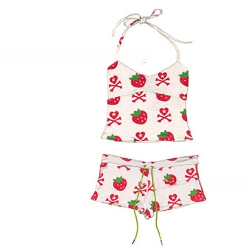 

2025 Новый милый стиль, комплекты с воротником-халтер, женский жилет на шнуровке с v-образным вырезом + мини-шорты, тонкий корейский повседневный комплект из двух предметов, женский летний 2025