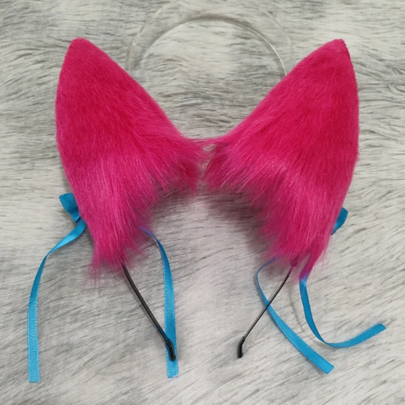 

In stock Handmade Ahri Ear Cosplay Headdress Fox Ear for LoL Spirit Blossom Pink fluffy ear Party Hair accessory Headband