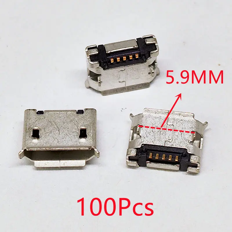 100Pcs/Lot Micro USB Connector 5pin 5.9mm 6.4mm 7.2mm DIP2 curl port mouth for Mobile phone Tail Data plug Charging port