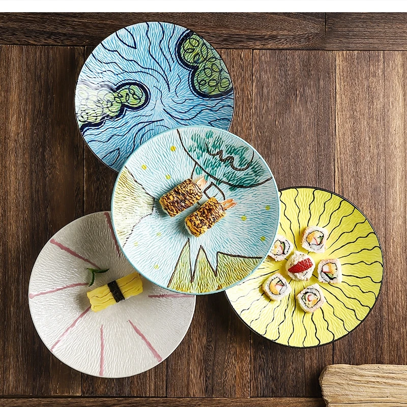 

9-inch Painted Ceramic Sushi Dessert Hotel Restaurant Tableware Household Trumpet