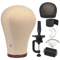 Mannequin Head 21Inch / 22Inch / 23Inch Wig Head Cork Canvas Block Head Wig Display Styling Head With Stand and Mounting Holes