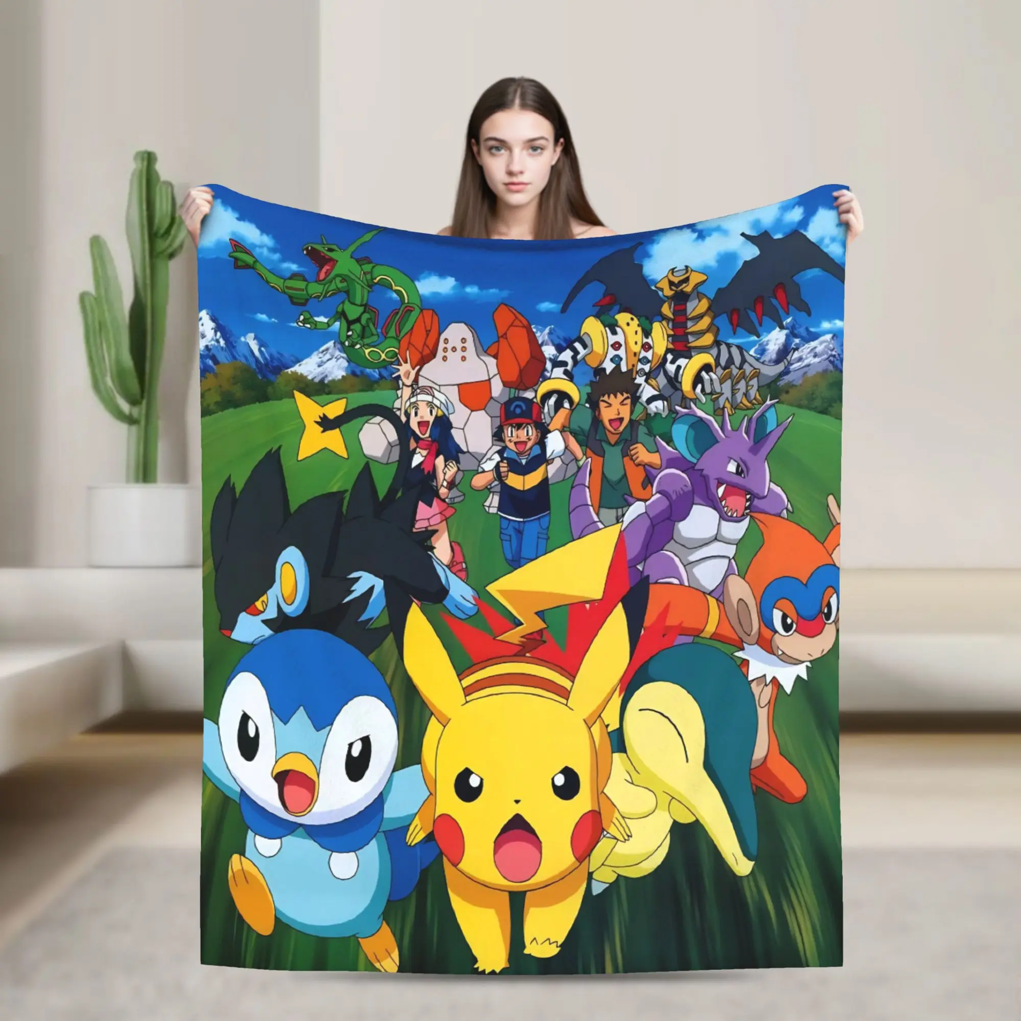 Poke-Mon Cartoon Knitted Blanket Flannel Kawaii Pikachus Super Soft Throw Blankets for Bed Bedroom Quilt