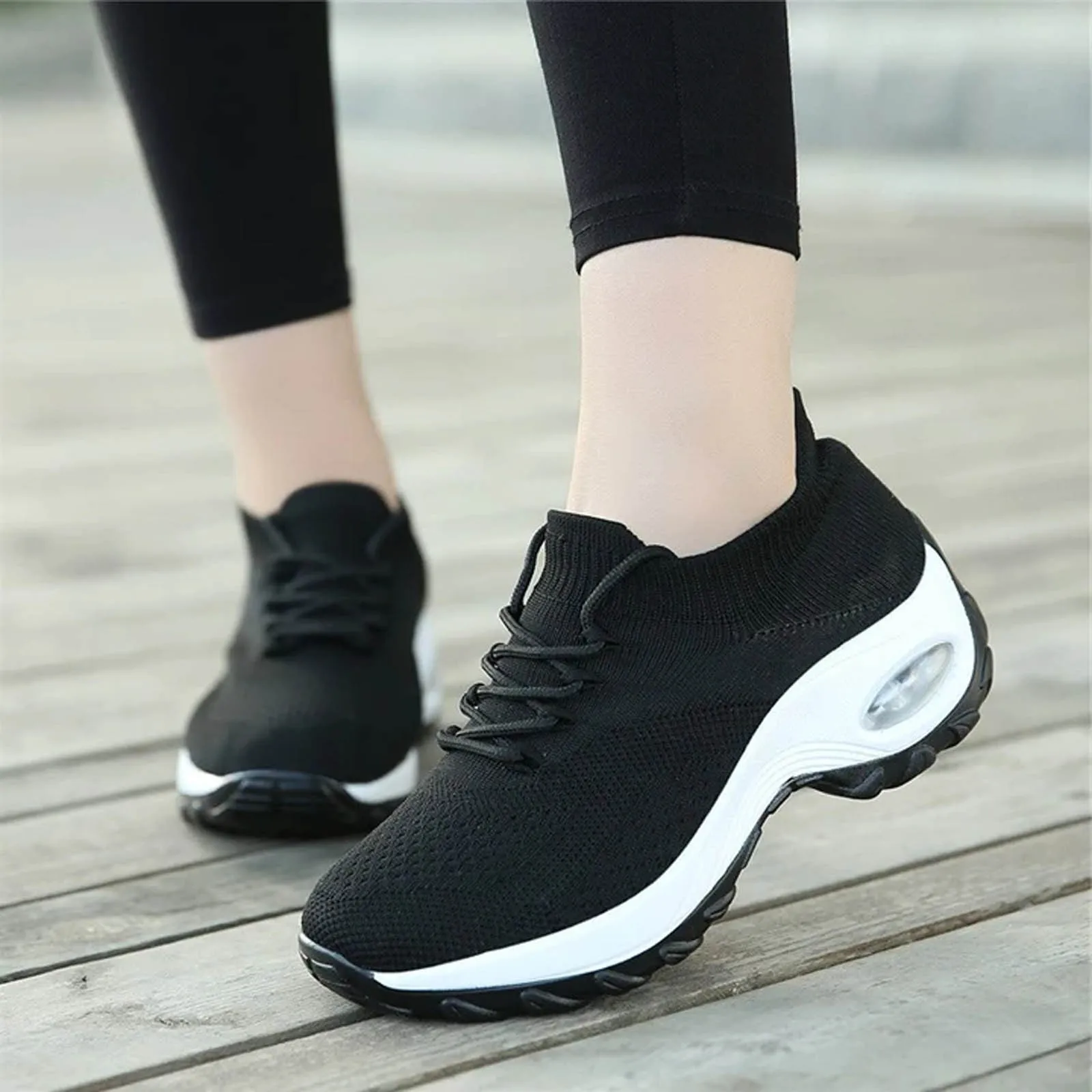 

Women's Casual Sports Socks Sneakers Fashionable Thick Sole Air Cushion, Elevated Sloping Heel Rocking Shoes Women's Sport Shoes