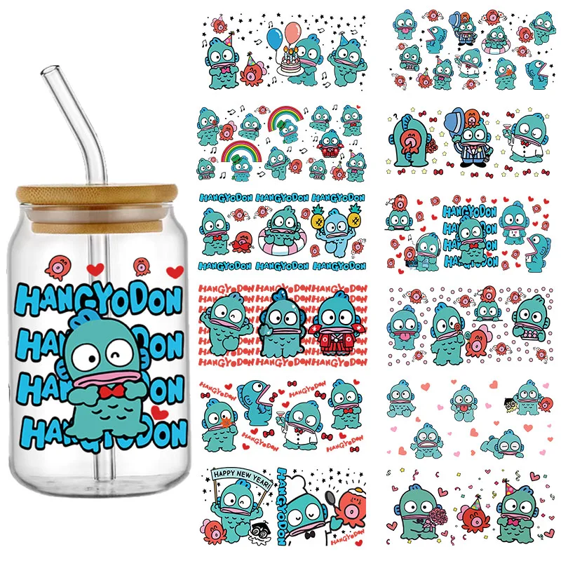 Sanrio Cartoon Hangyodon Pattern UV DTF Transfer Sticker Waterproof Transfers Decals For 16oz Glass Cup Wrap Stickers