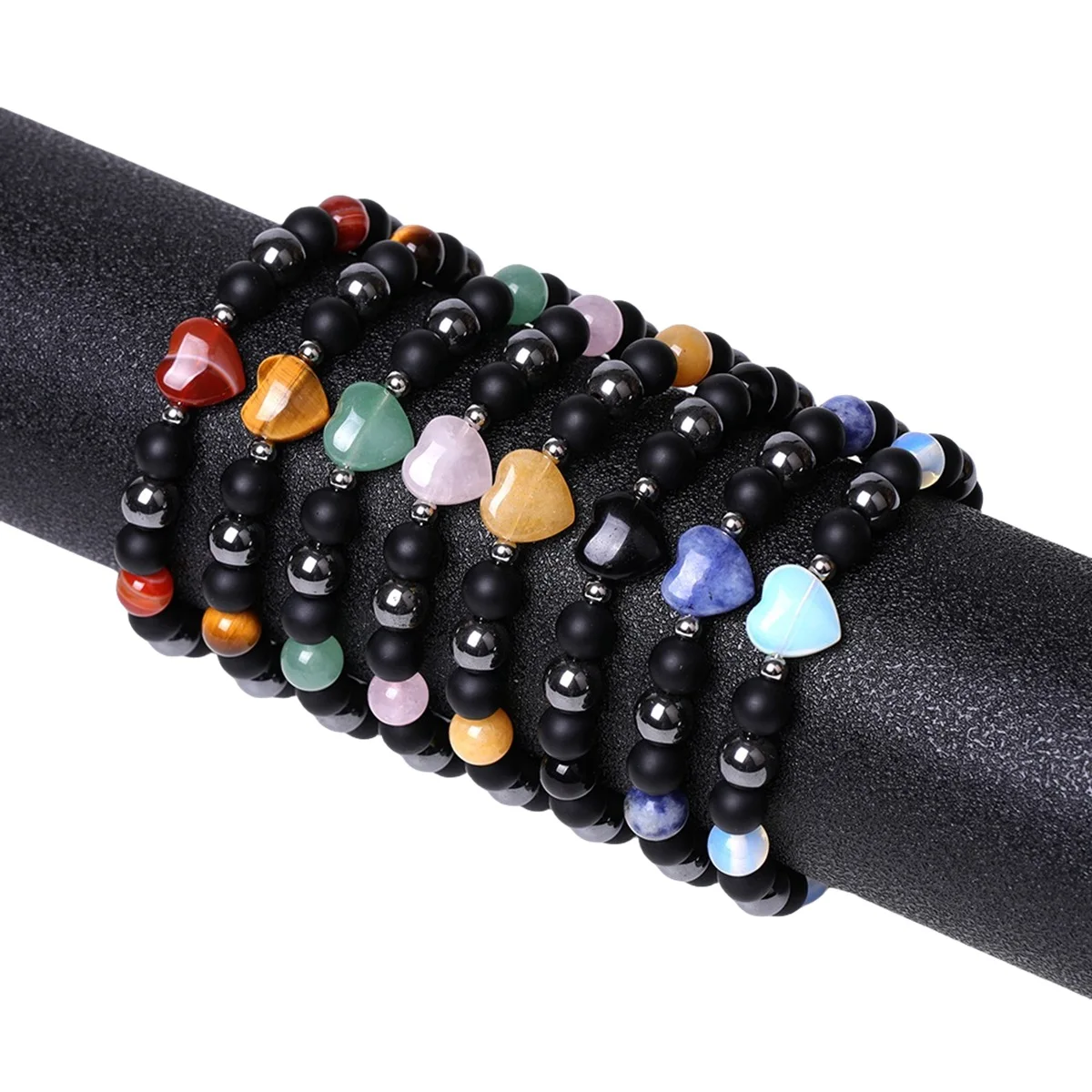 Healing Chakra Gemstone Heart bracciali per donna 8MM uomo ematite Matte Onyx Protection Release animyety portare Lucky Love