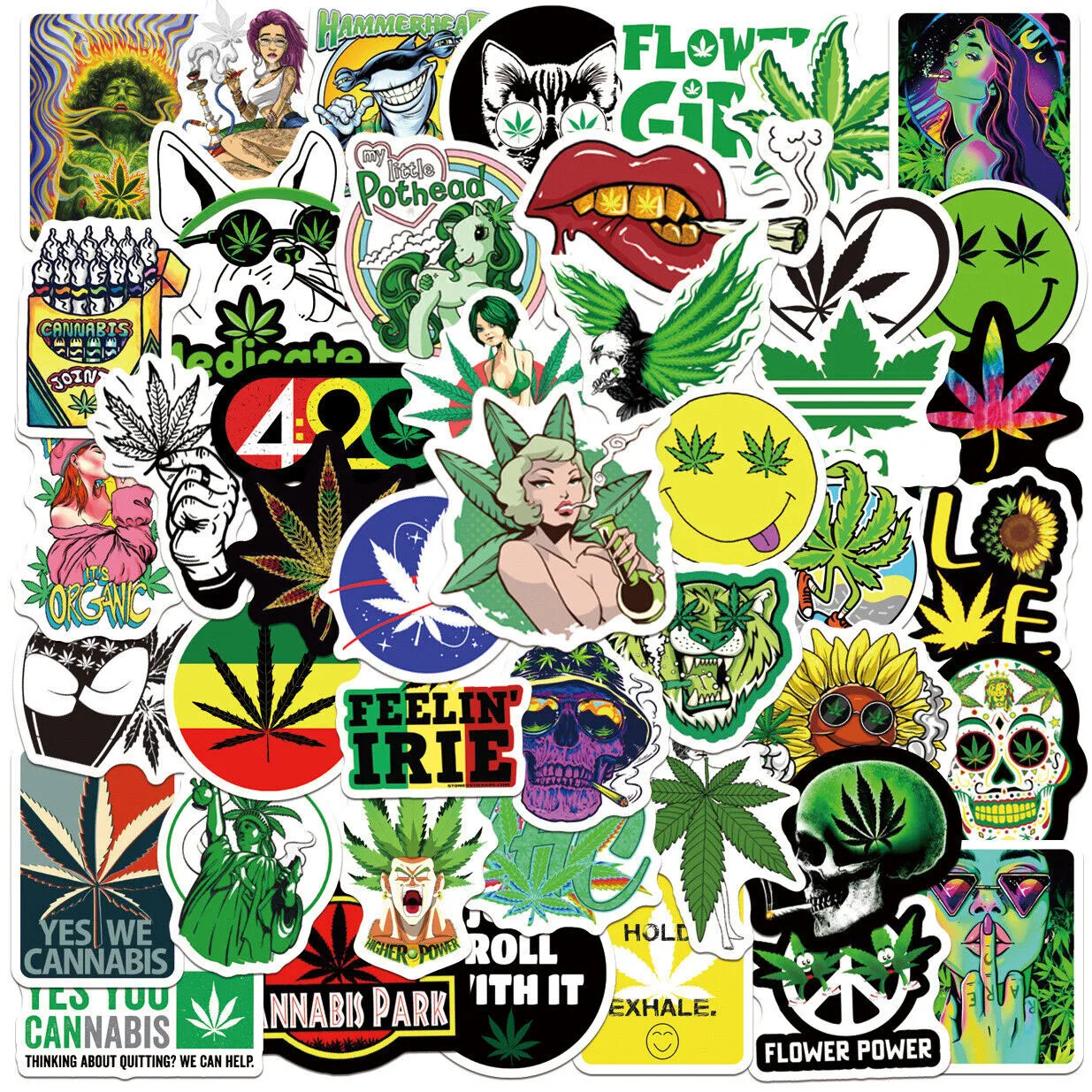 100PCS Weed Marijuana Leaves Plant Vinyl Stickers Decal For Bottles Waterproof Laptop Skateboard Computer Car Bike