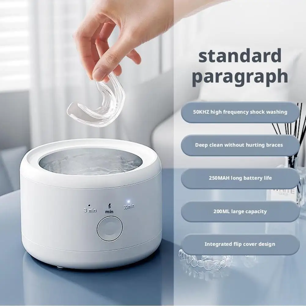 

New Ultrasonic Cleaner For Invisible Braces Mini Portable Cleaning Machine With Storage Bag Rechargeable Denture Cleaner