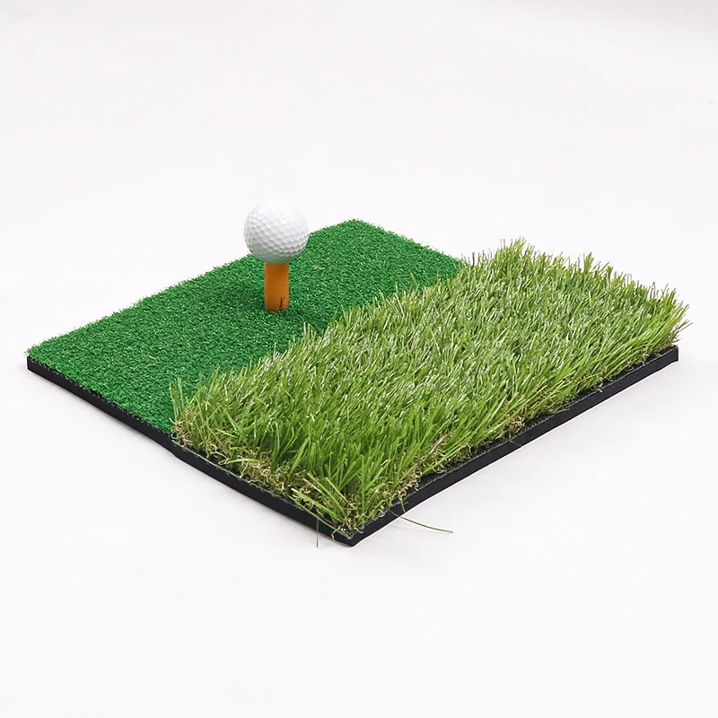 Double Grass Golf Hitting Mat With Golf Rubber Tee Indoor Durable Artificial Turf Golf Training Aids Golf Practice Mat