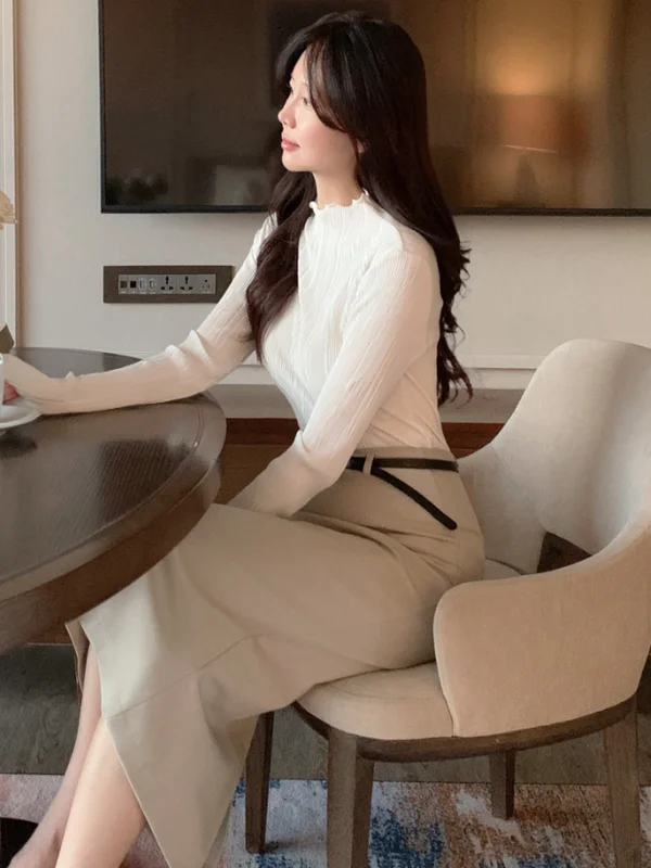 التخسيس البتلة طوق مطوي طويل Sve قاعدة irt المرأة شيك لطيف عمودي شريط الملمس قاعدة طبقة علوية الكورية Sle #5