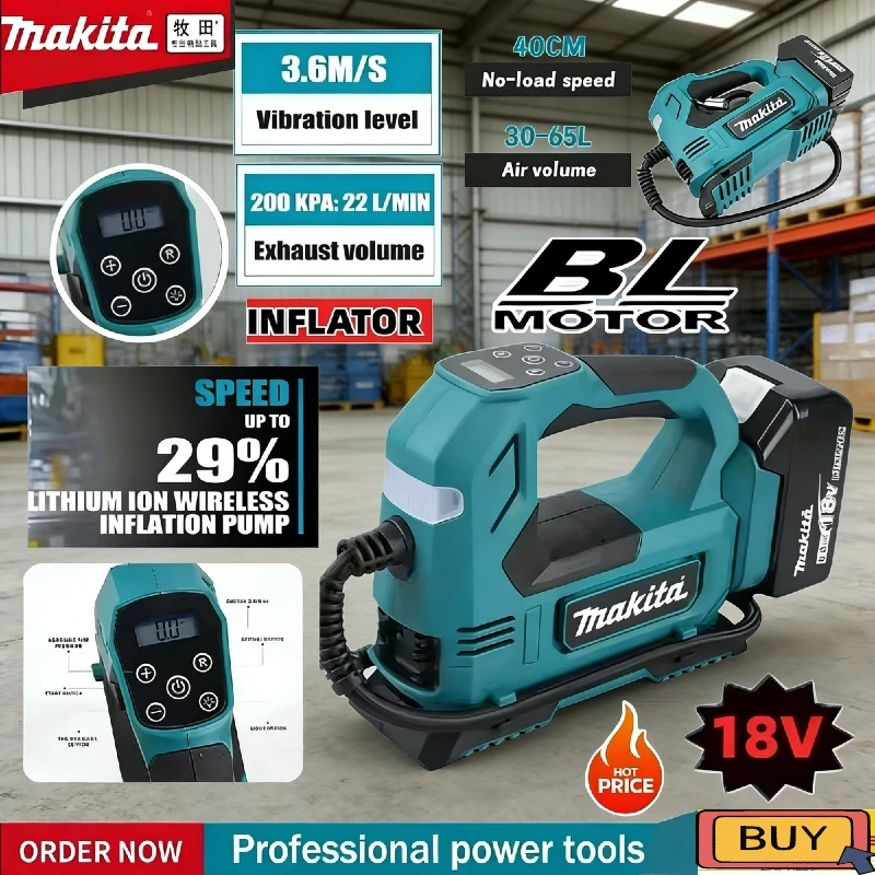 

Беспроводной бесщеточный воздушный насос Makita: портативный насос для шин 18В с цифровым дисплеем для автомобилей и мотоциклов