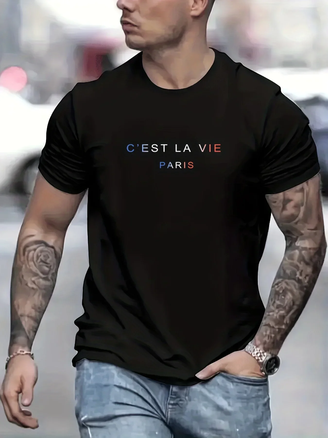 2025 نموذج جديد للرجال الصيف فضفاضة تناسب 100 القطن cest La Vie PrintT-shirt s