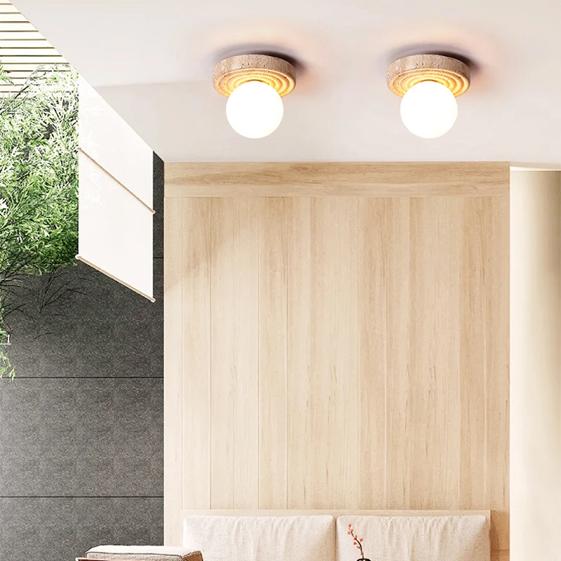 النمط الياباني الإبداعية الطبيعية مصباح السقف الصغيرة بسيط الأصفر الحجر الجيري شرفة الممر غرفة الديكور ضوء لون دافئ