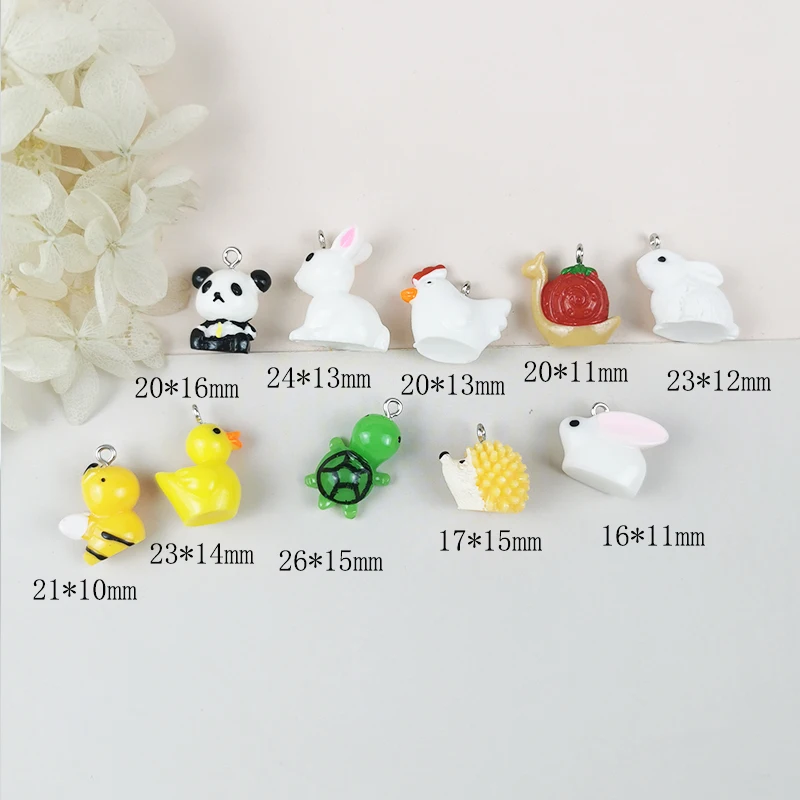 ApeUr MIX 20pcs 3D Animals Family Resin Charms Cute Panda Duck Bee Earrings Pendant For DIY Jewelry Making Dollhouse Decor