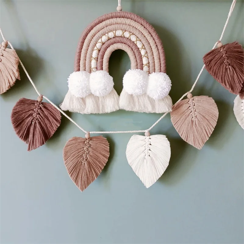 INS letto per bambini nordico intrecciato a mano decorazione per camera dei bambini arcobaleno ornamenti da appendere alla parete decorazioni per la scuola materna puntelli per foto