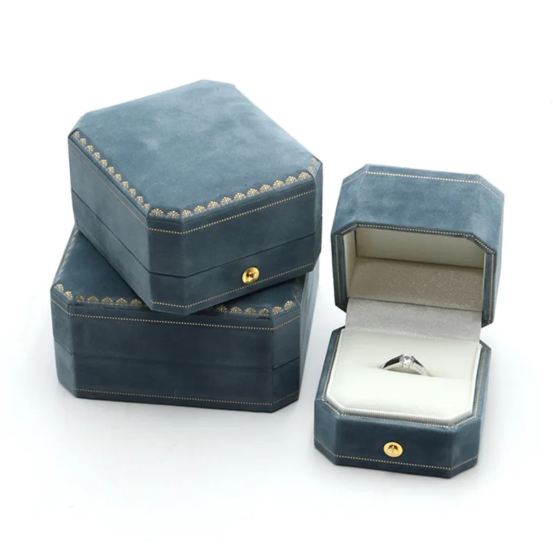 High Quality Classic Octagonal Velvet Jewelry Box Ring Box Light Blue Pendant Necklace Box Bracelet Box Bracelet Box