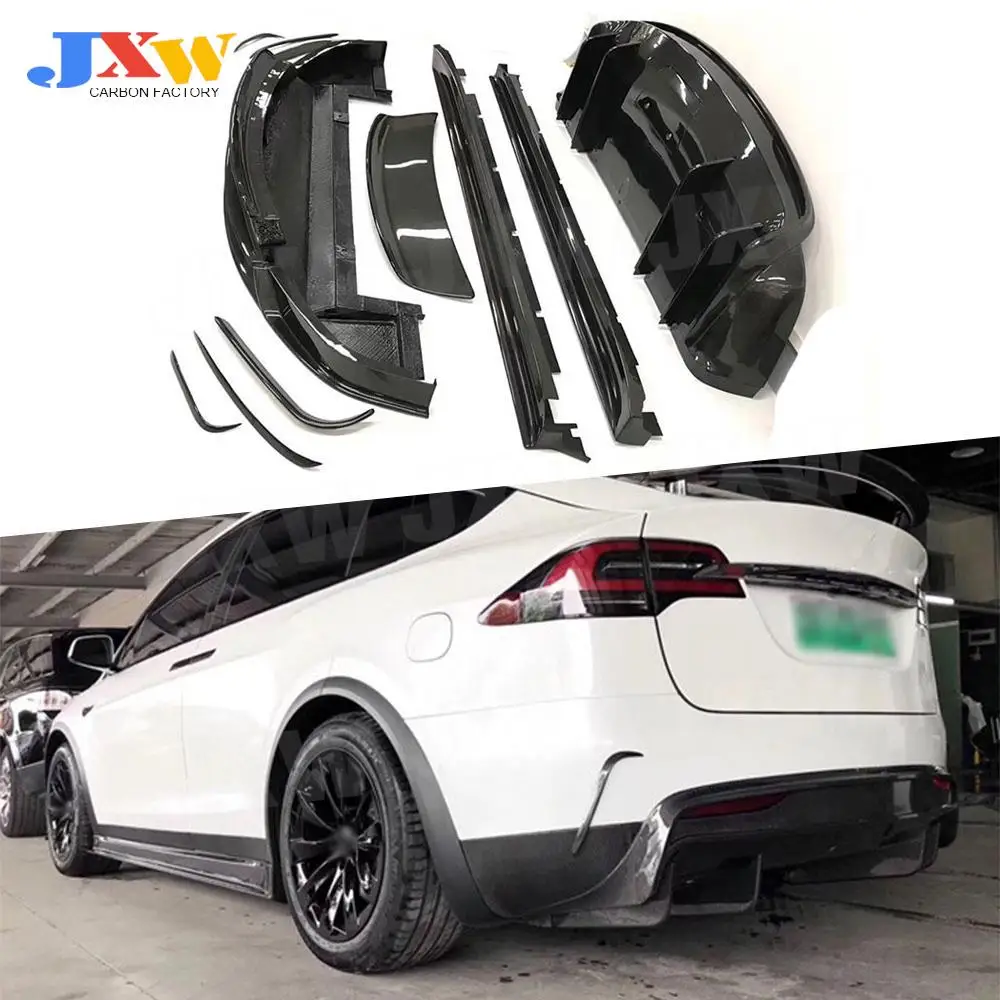 Carbon Fiber Car Front Rear Bumper Lip Splitters Diffuser Spoiler Side Skirts For Tesla Model X Body Kit