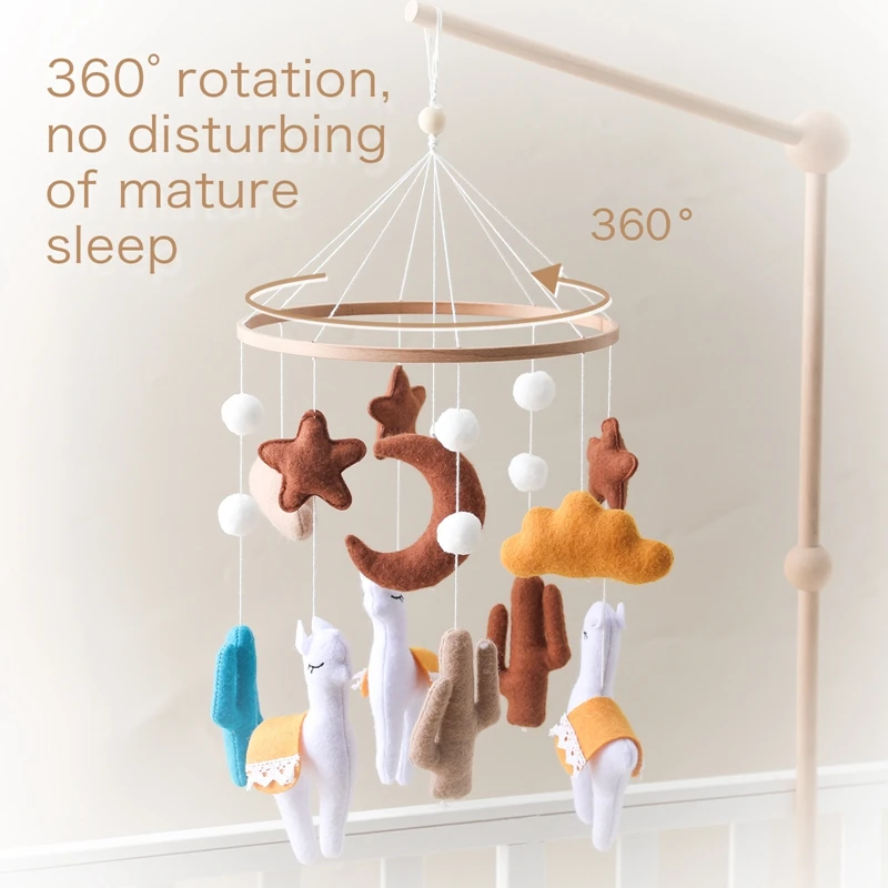 Baby Crib Mobile Bed Bell Rattle Toy Soft Felt Cartoon Alpaca Cloudy Star Moon Hanging Bed Bell Mobile Crib Bracket Toy Kid Gift